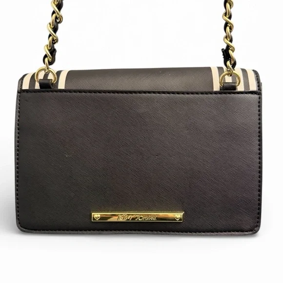 Betsey Johnson Black Stripe Floral "Merci Bouquet" Shoulder Bag - Picture 3 of 6